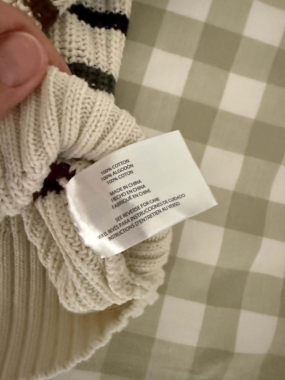 GAP Cream Crewneck Sweater with Burgundy, Black Brown & Green Stripes100% Cotton - Picture 4 of 4